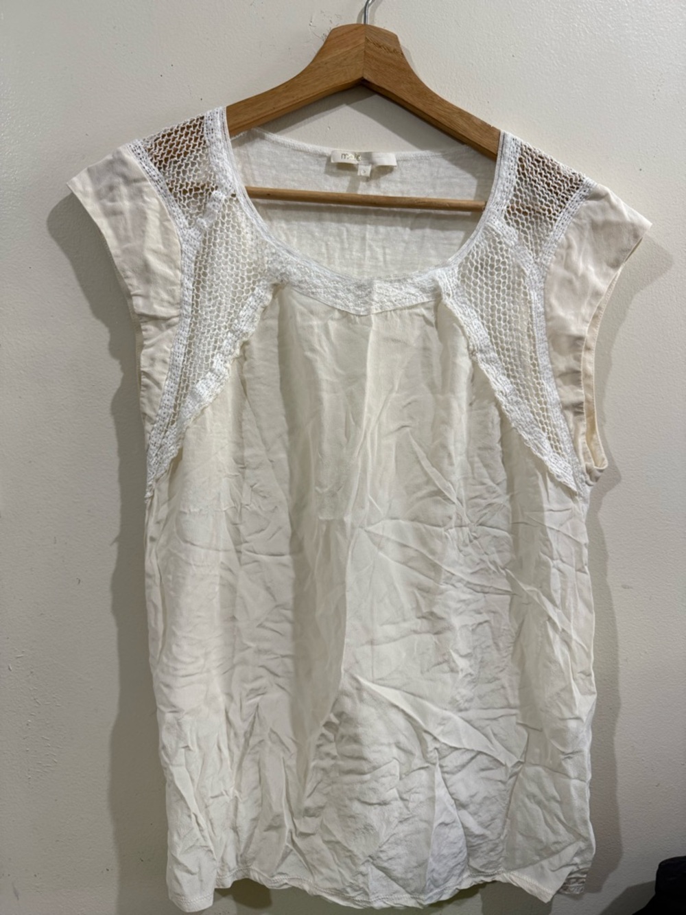 Maje White Crochet-Trim Cap-Sleeve Blouse